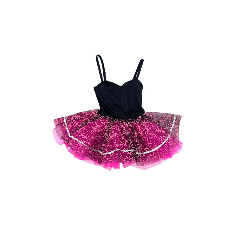 Pink Paint Splatter Tutu Black Leotard Fuchsia Dance Costume Dress Childs XS